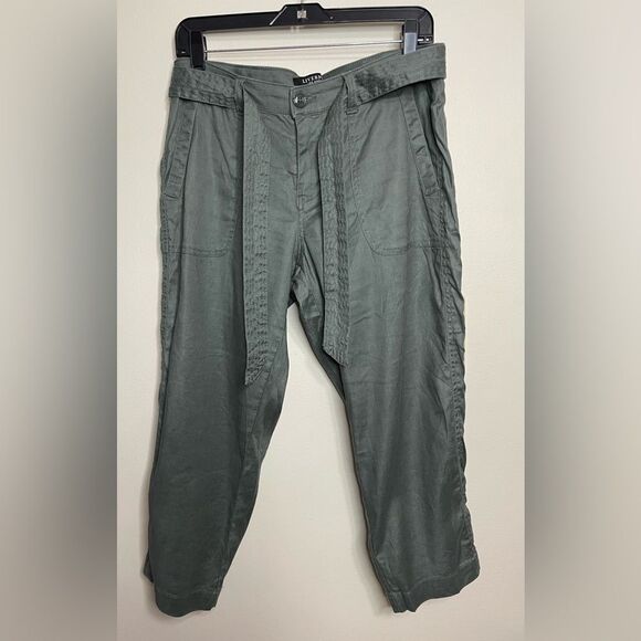 LIVERPOOL Kinley Linen Blend Crop Capri  Pants In Fennel Green With Belt Sz 8/29 - Picture 1 of 14